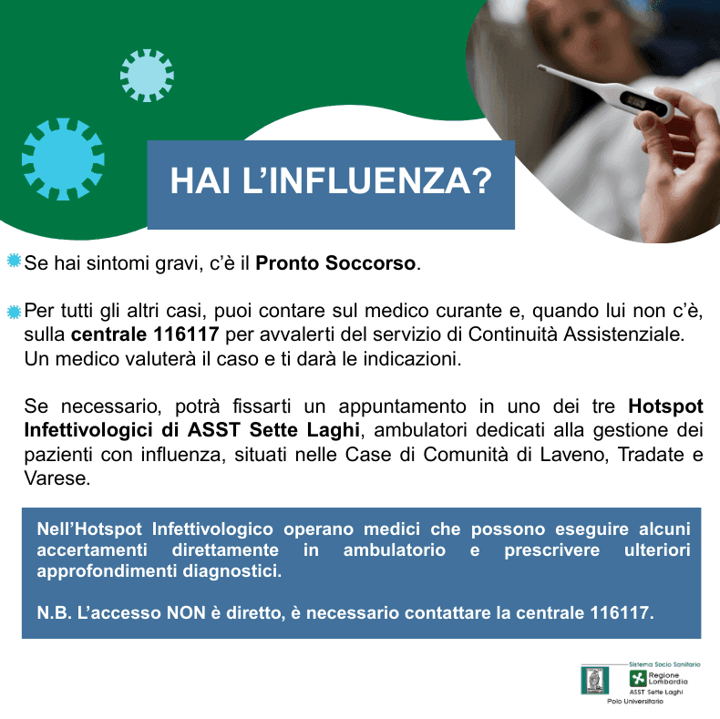 ASST Sette Laghi attiva gli Hotspot Infettivologici per la stagione influenzale