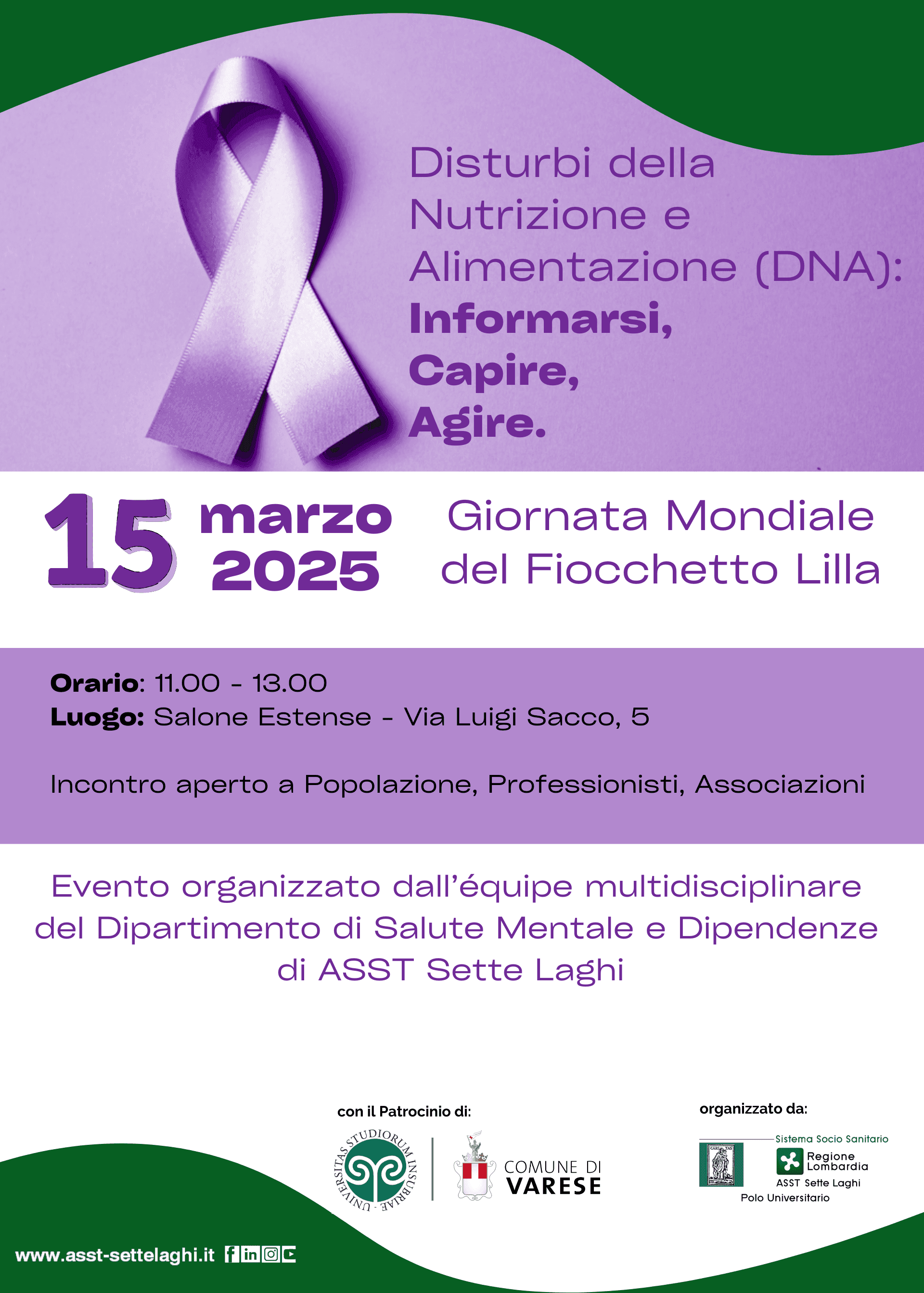 Evento 15 marzo 2025 Salone Estense “Disturbi della Nutrizione e Alimentazione (DNA): Informarsi, Capire, Agire”